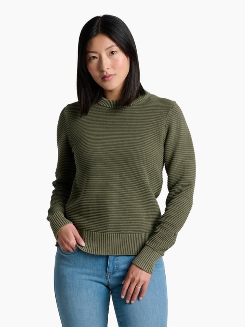 Kuhl Olive Ribbed Crew Neck Sweater